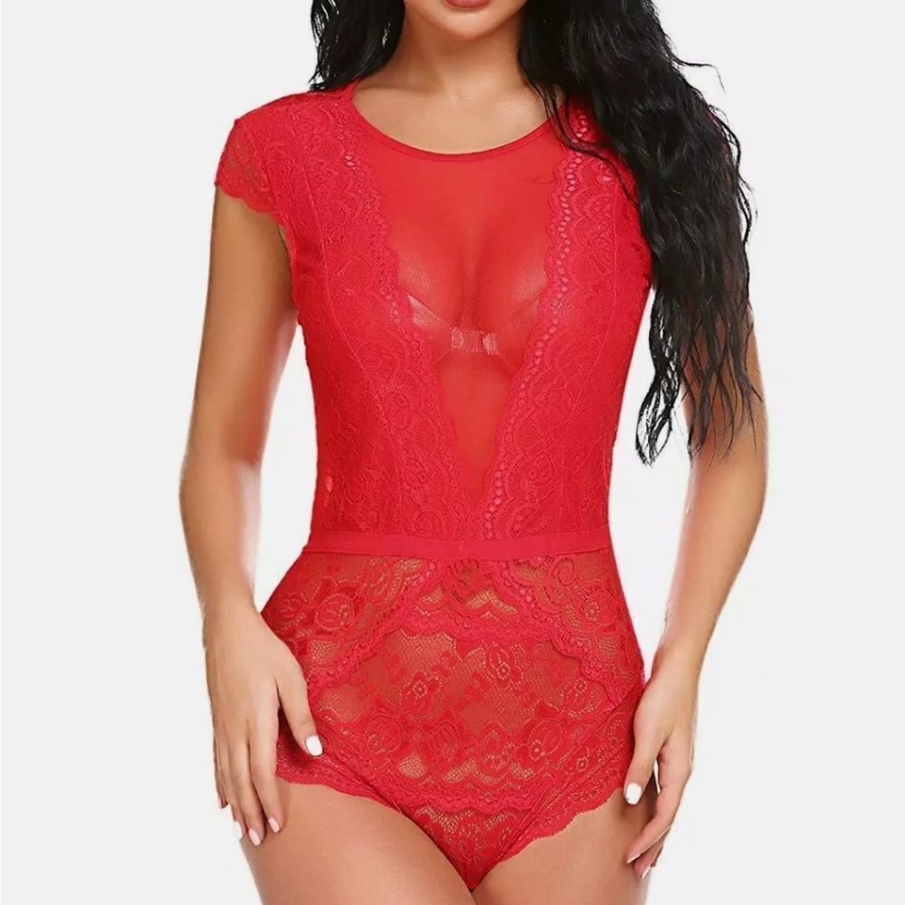 Sexy Lingerie Short Sleeve Black Sheer Mesh Lace T